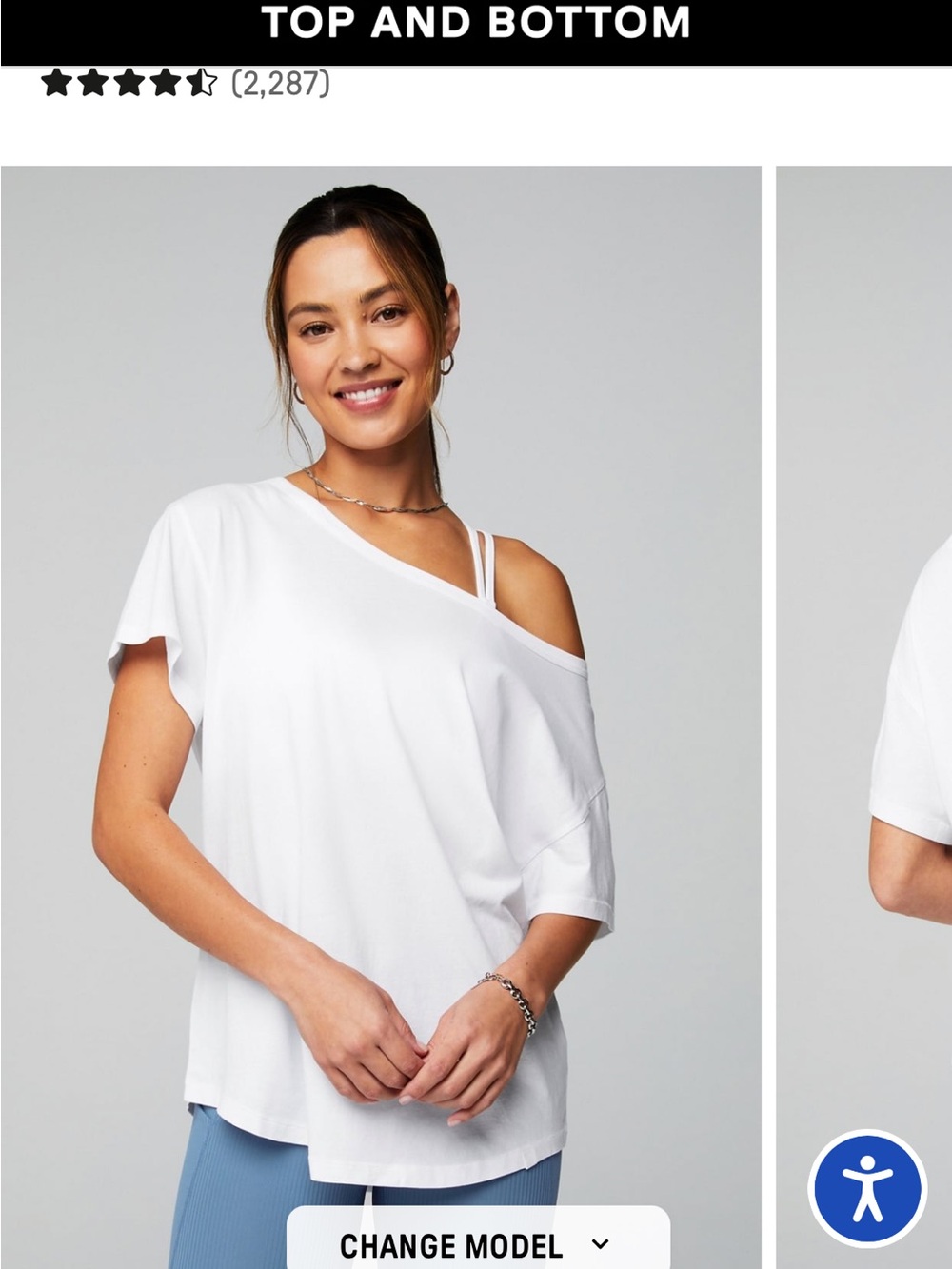 Fabletics White One-Shoulder Short Sleeve Tee